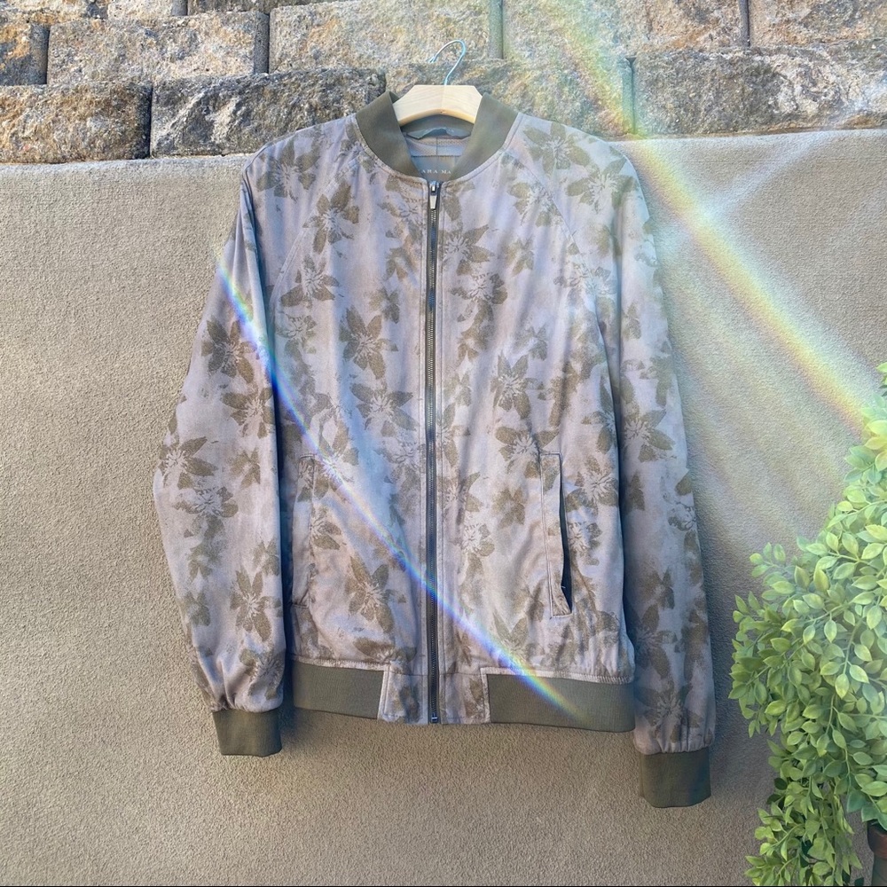 Olive Green Mesh and Suede Bomber